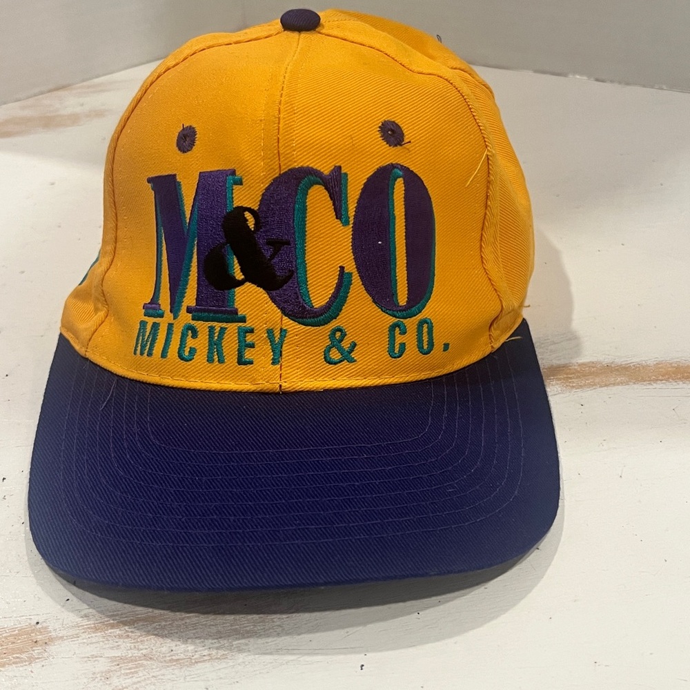 Vintage 90's Mickey & Co. Yellow Purple Embroidered Hat Disney Collectors